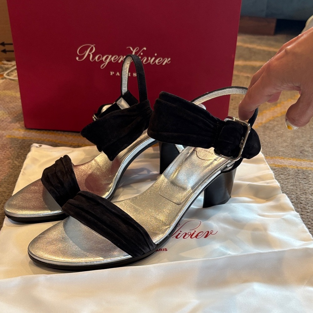 Roger Vivier Black Velvet and Silver Heels